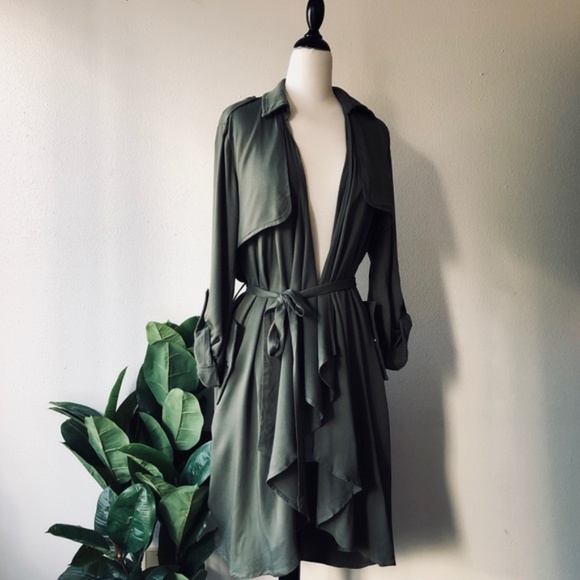 DO+BE Jackets & Blazers - Green Waterfall Long Trench Coat